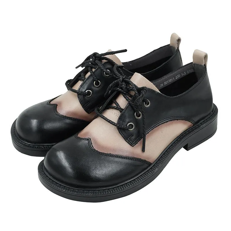 2021 Designer Shoes Oxford Lace Up Shoes Color Block Retro Handmade Leather Shoes Brown/Black