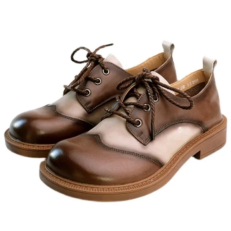 2021 Designer Shoes Oxford Lace Up Shoes Color Block Retro Handmade Leather Shoes Brown/Black