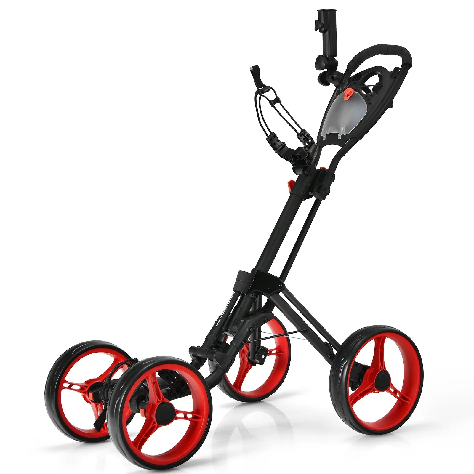 4-Wheel Golf Trolley with Umbrella Cup Holder and Foot Brake-Red