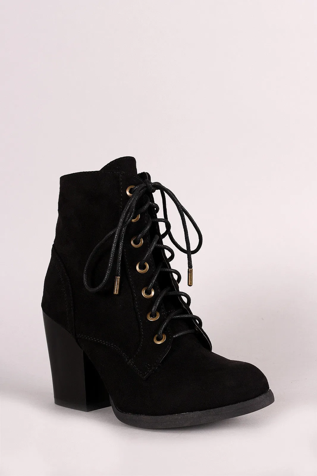 Addrienne - Suede Combat Lace-Up Round Toe Booties