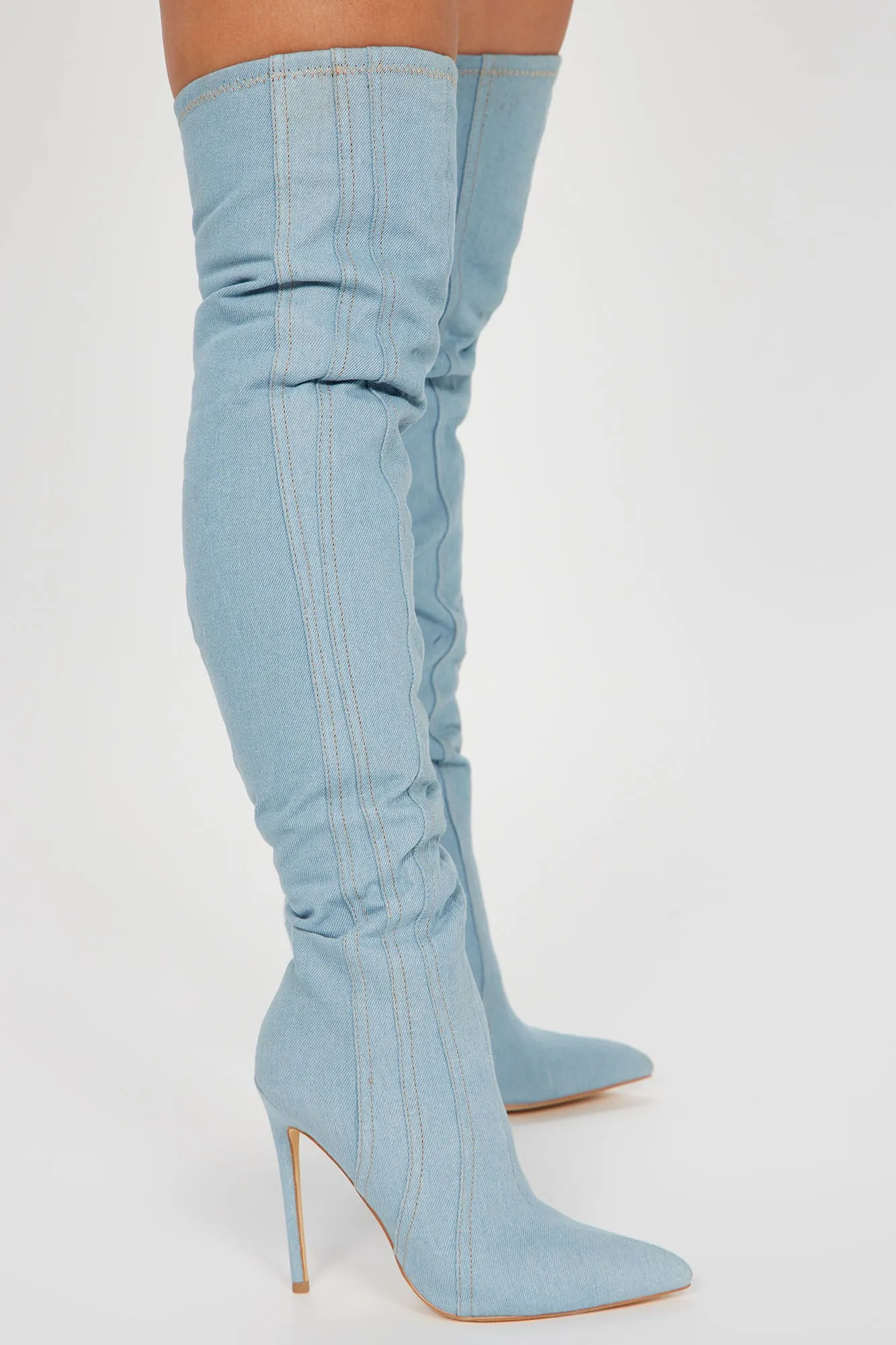 All You Desire Over The Knee Boots - Acid Wash Denim