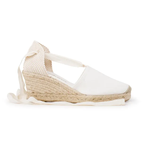 Almanera Sustainable, Eco Friendly, Vegan Canvas Espadrille Wedges - White