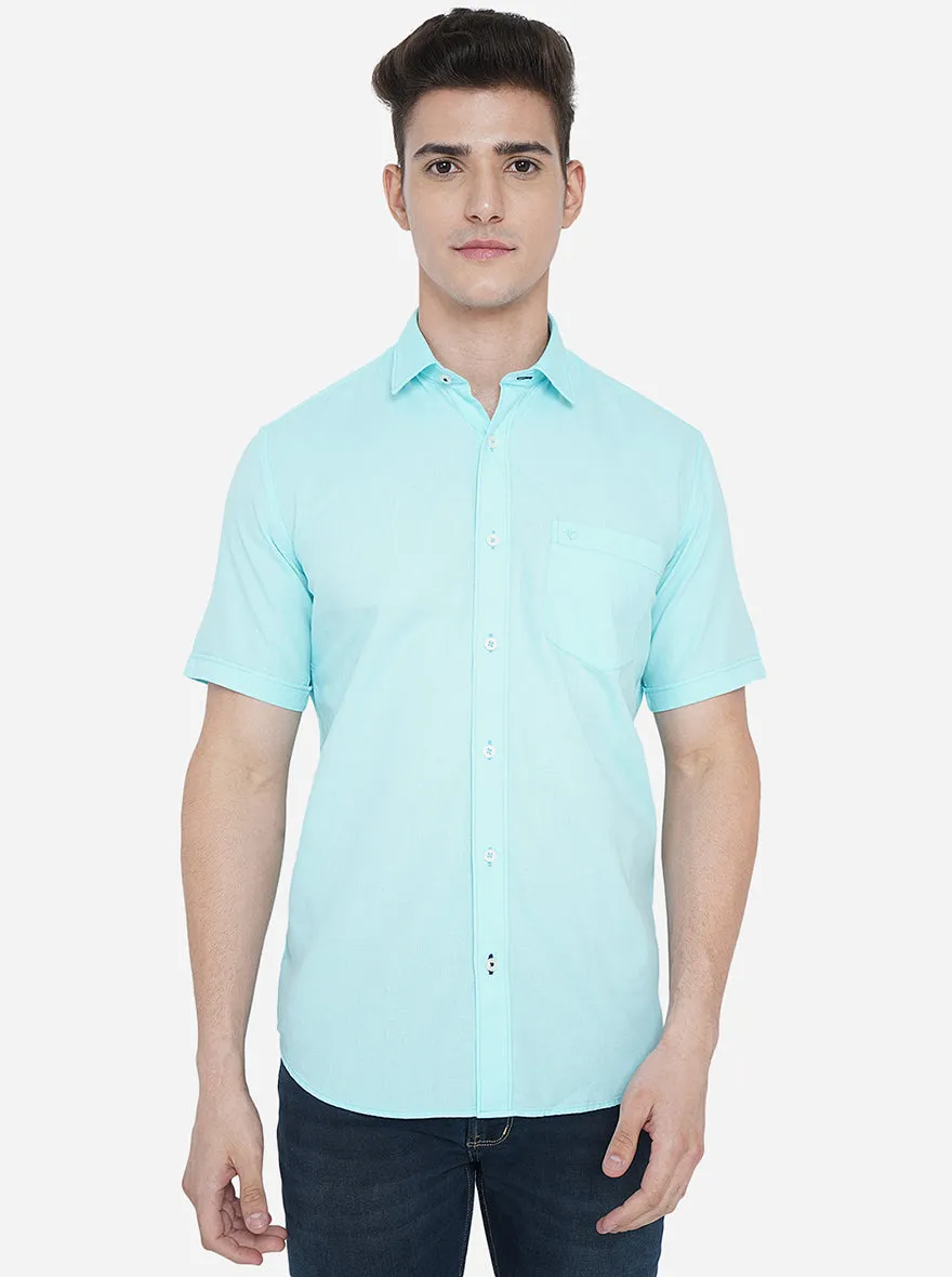 Angel Blue Solid Slim Fit Casual Shirt | Greenfibre