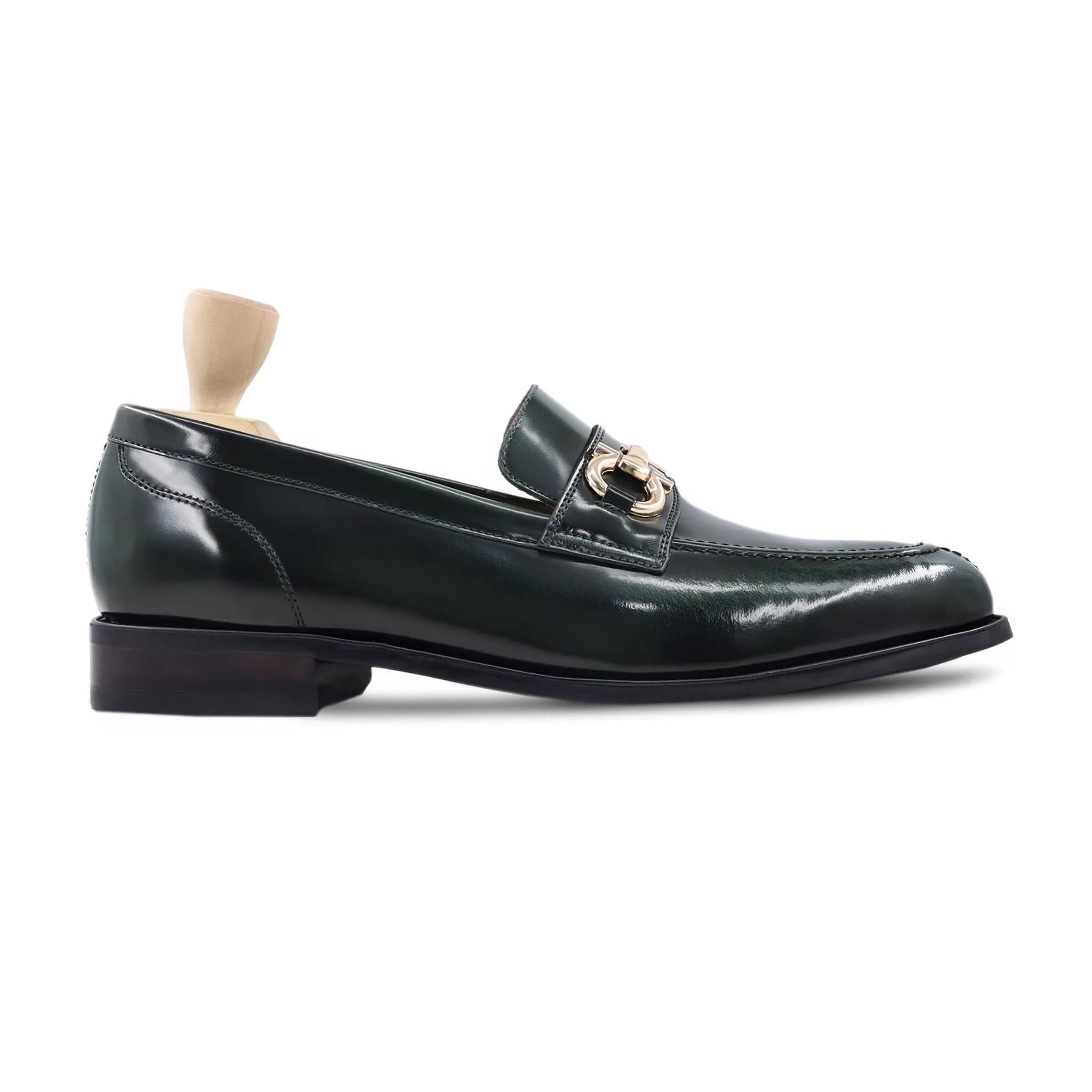 Astrid - Men's Dark Green Box Leather High Shine Loafer