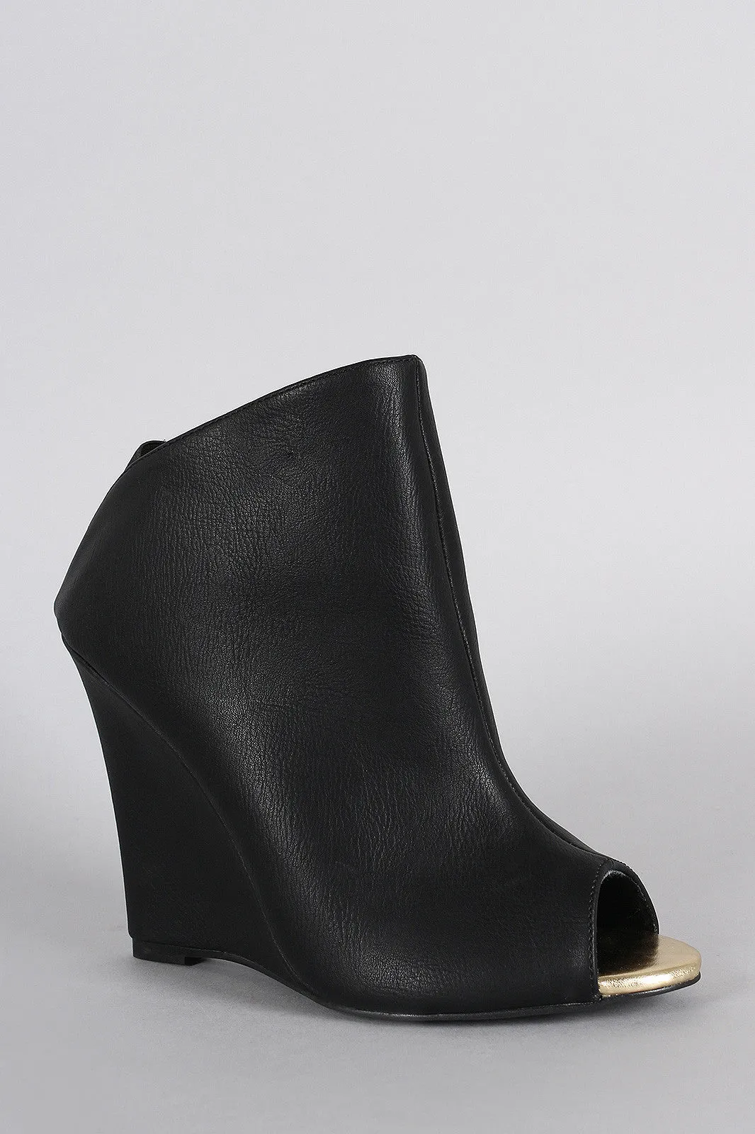 Back Elastic Gore Peep Toe Wedge Booties