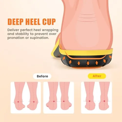 BestHalo Plantar Fasciitis Insoles - High Arch Support Inserts, Gel Cushion, Relief for Flat Feet - 220  lbs Orthotics Insoles Ideal for Work Boots (Orange, Men 7-8.5 | Women 8-9.5)