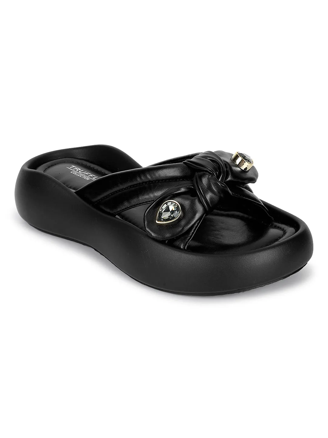 Black PU Diamond Stylish Flats (TC-RS3587-BLK)