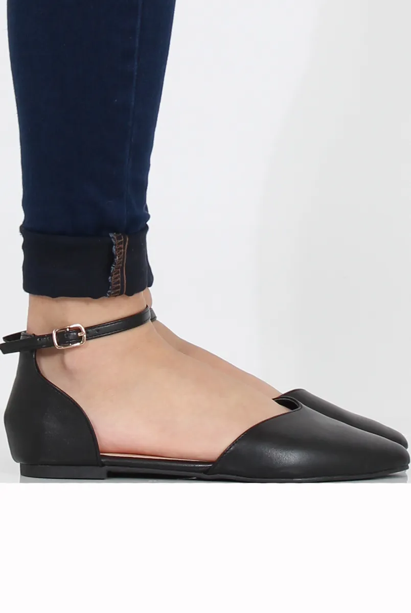 Black PU Pointed Flat Shoes - Kelsa