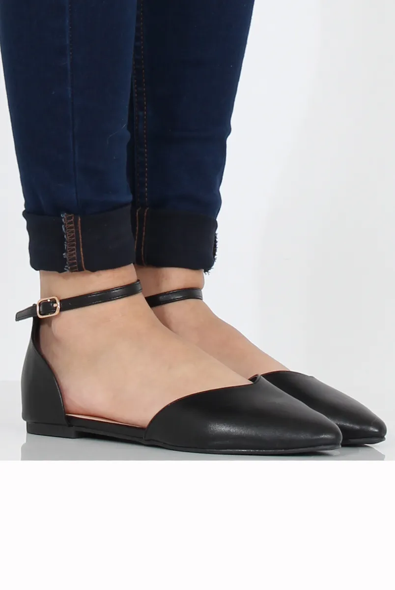 Black PU Pointed Flat Shoes - Kelsa