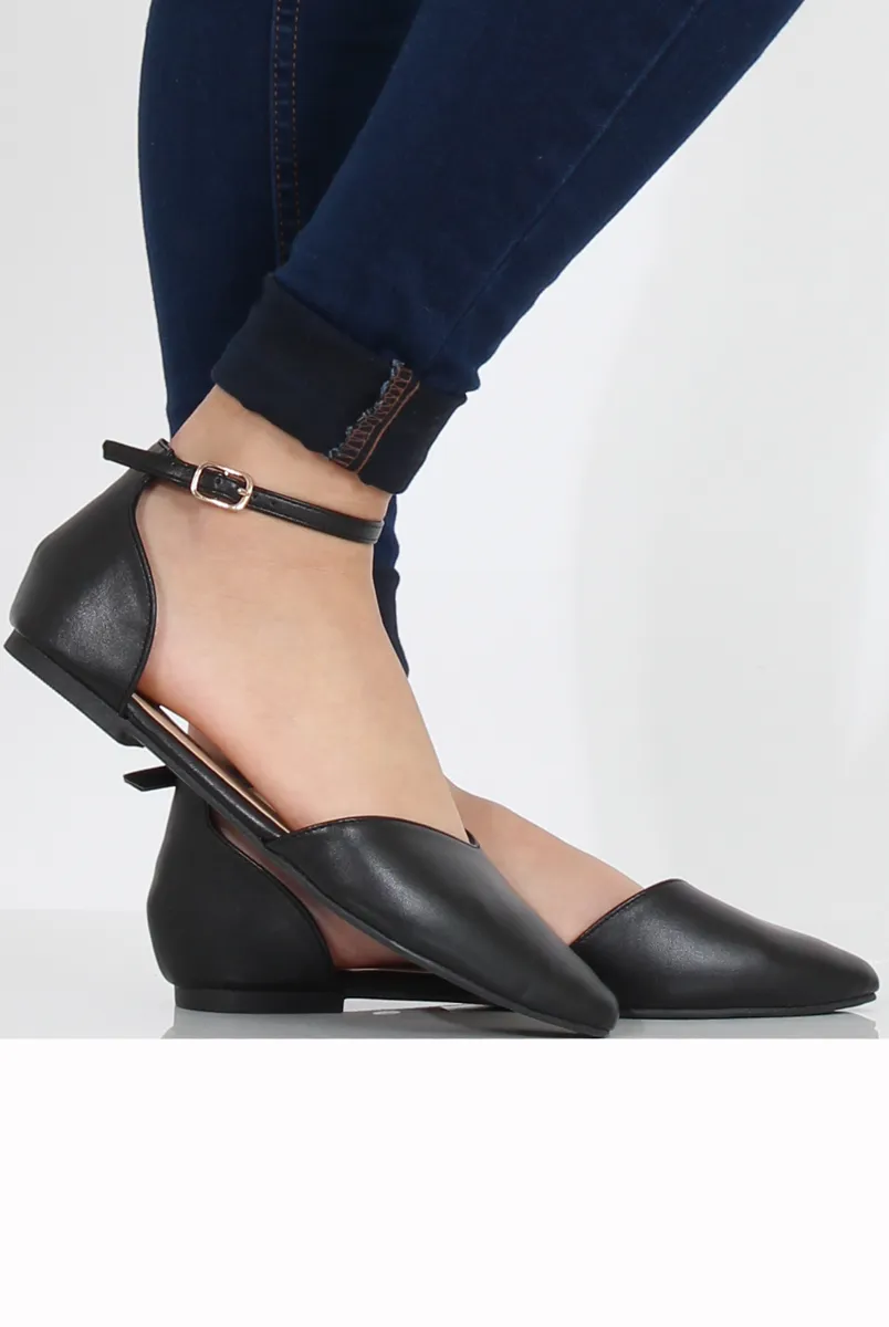 Black PU Pointed Flat Shoes - Kelsa