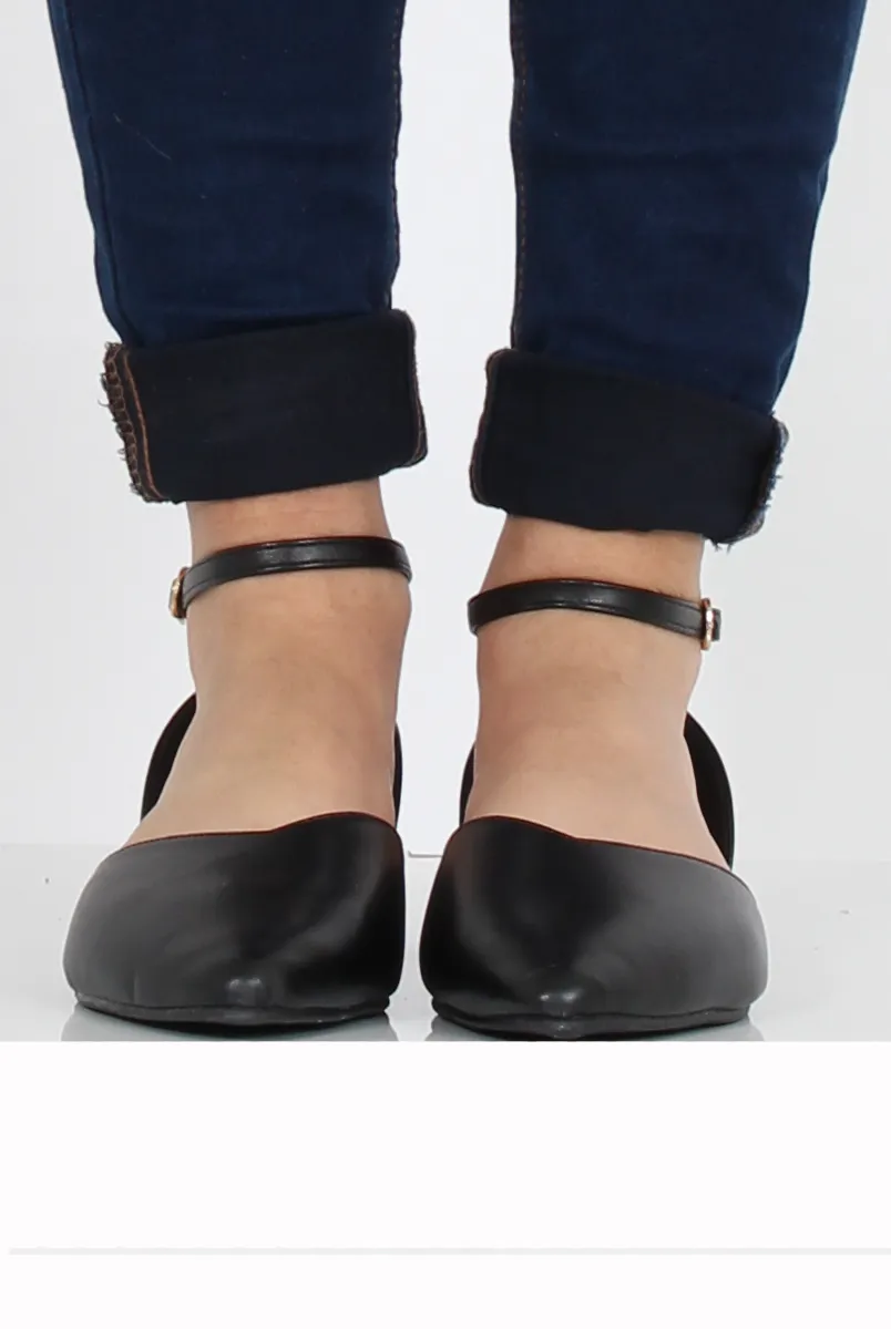 Black PU Pointed Flat Shoes - Kelsa