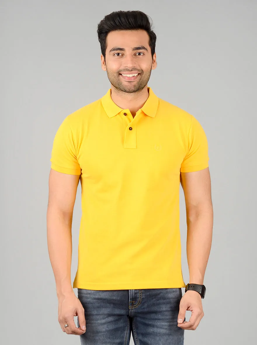 Bright Yellow Solid Slim Fit Polo T-shirt | Greenfibre