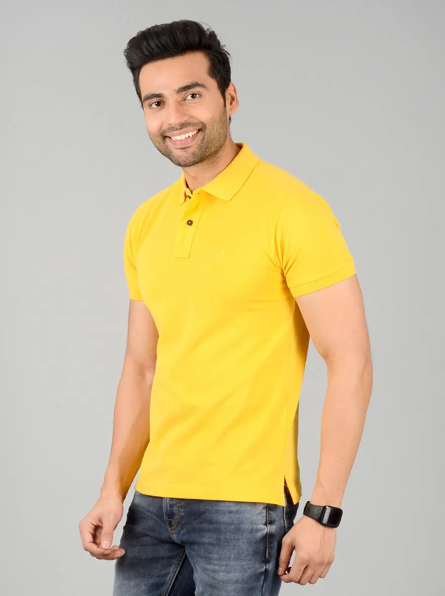 Bright Yellow Solid Slim Fit Polo T-shirt | Greenfibre