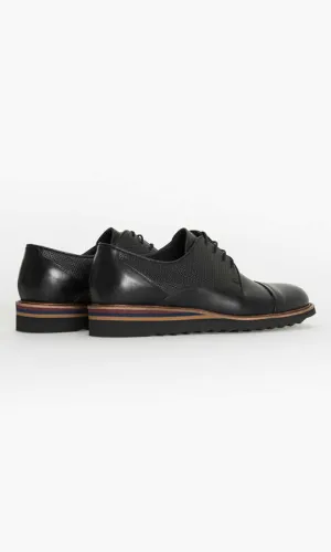 Casual 100% Genuine Leather Black Cap Toe Lace-Up Shoes