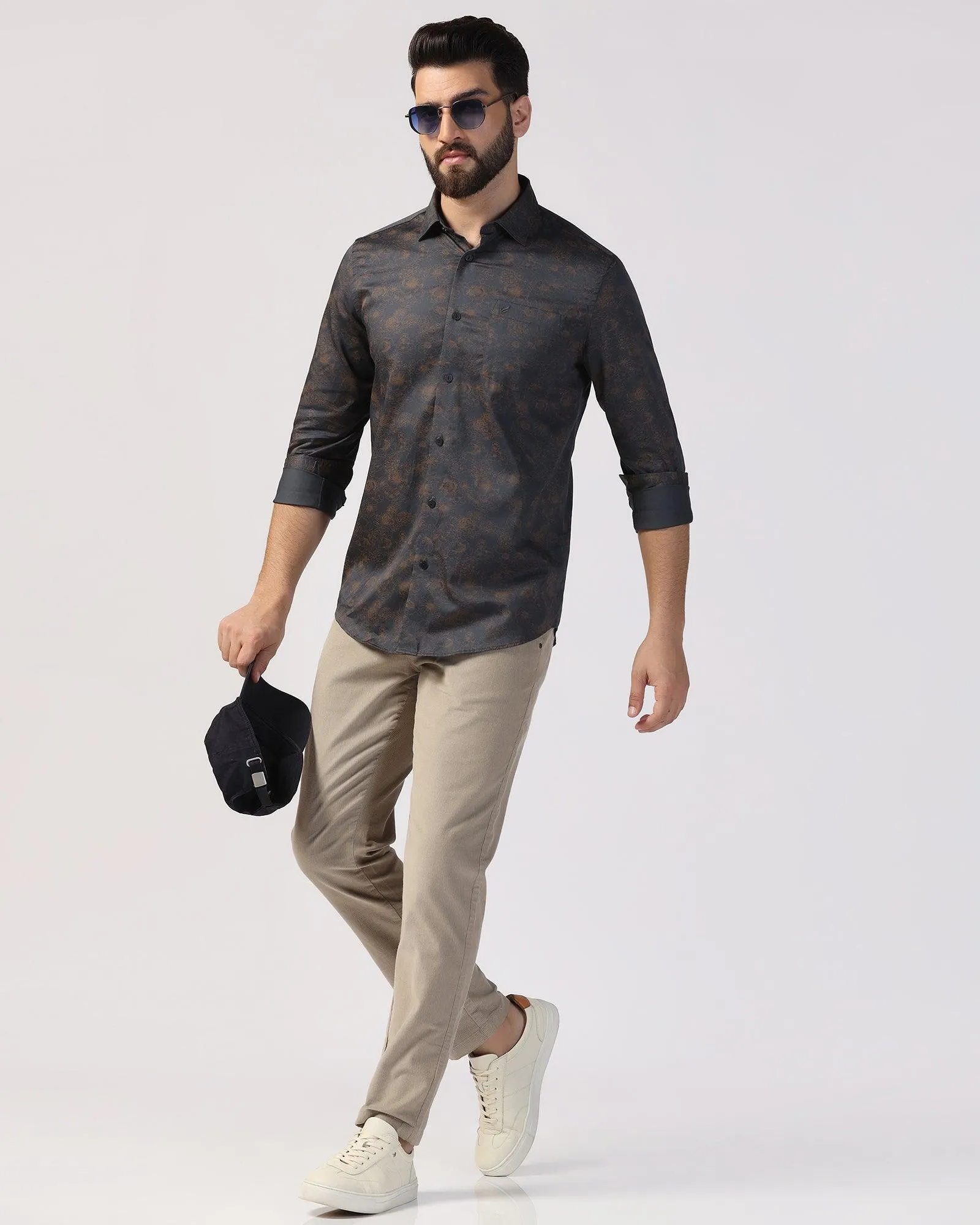 Casual Dark Grey Printed Shirt - Lara