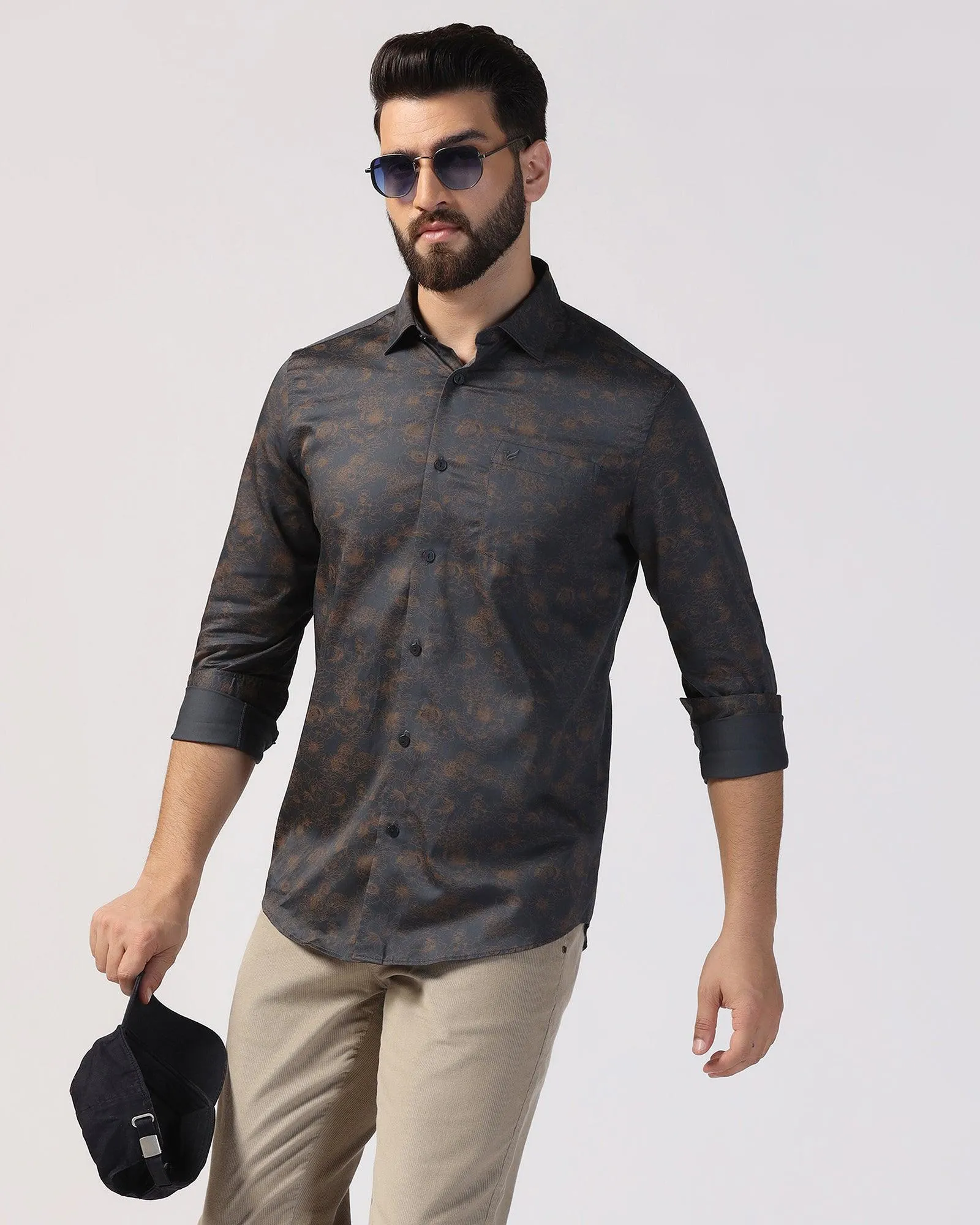 Casual Dark Grey Printed Shirt - Lara