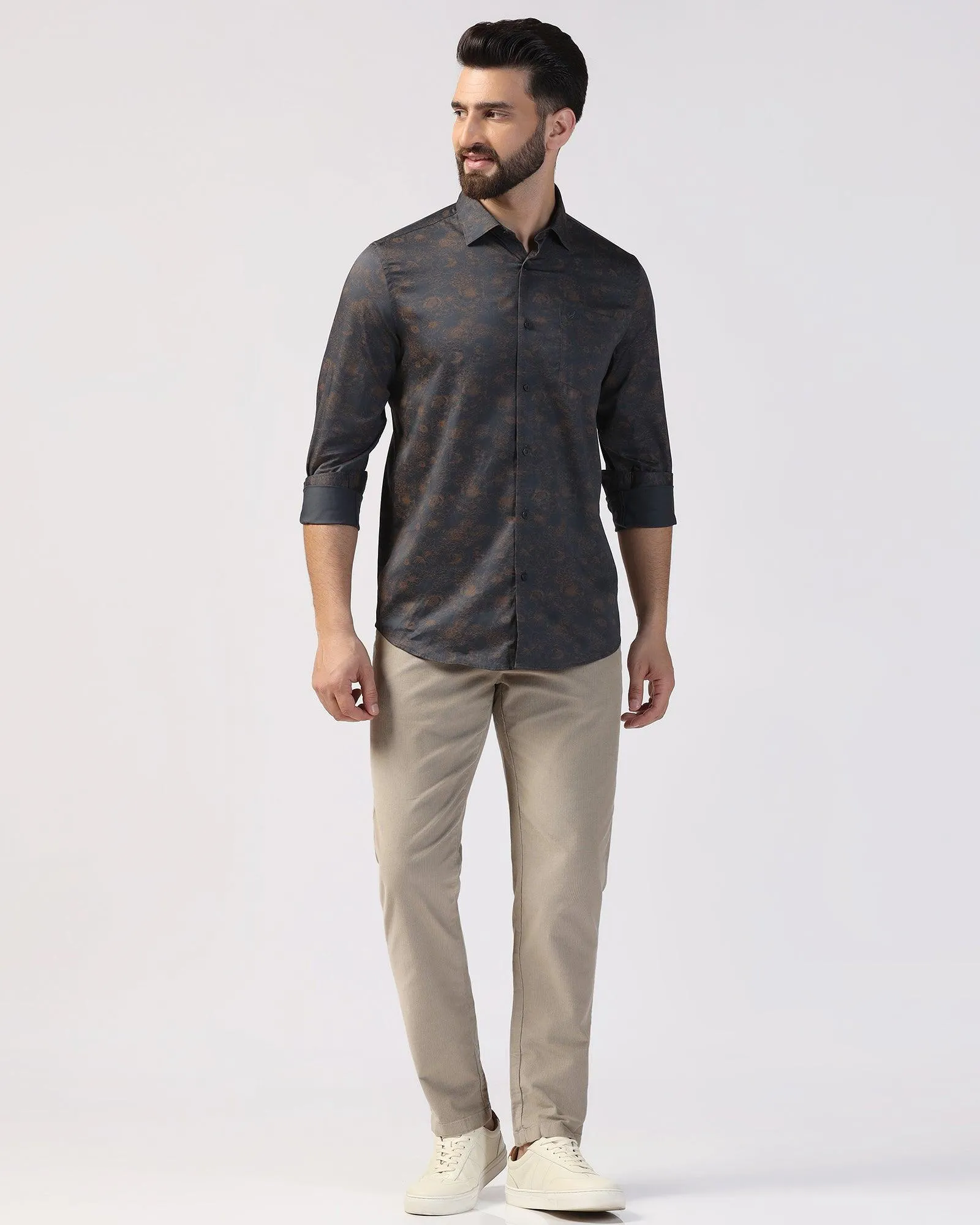 Casual Dark Grey Printed Shirt - Lara