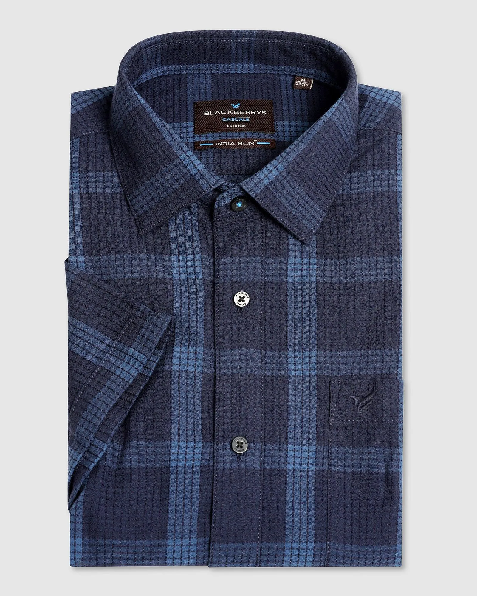 Casual Half Sleeve Blue Check Shirt - Audrey