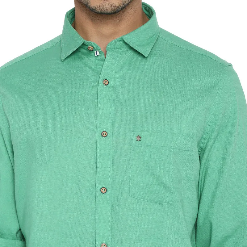 Cotton Sea Green Slim Fit Solid Casual Shirt