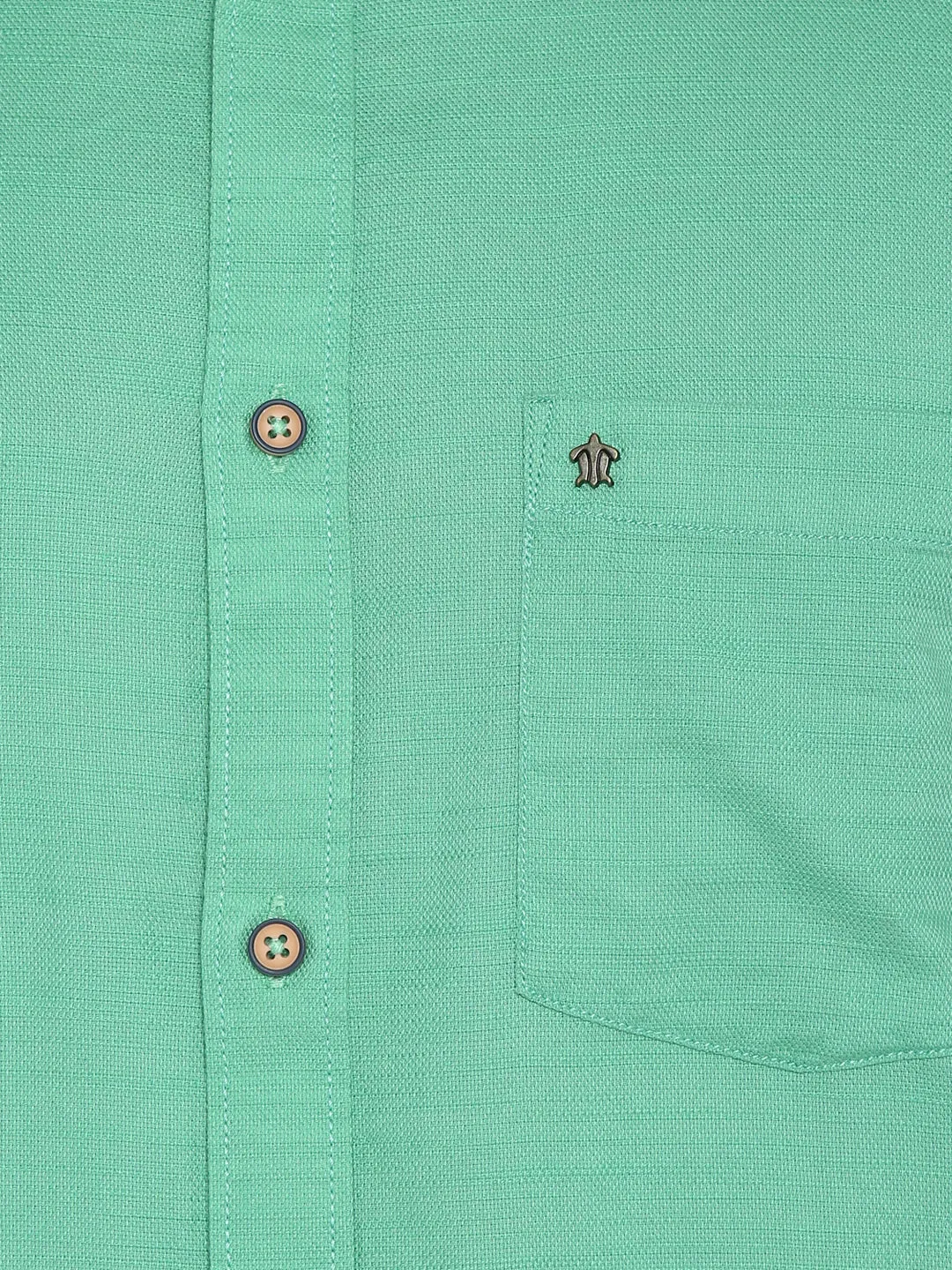 Cotton Sea Green Slim Fit Solid Casual Shirt