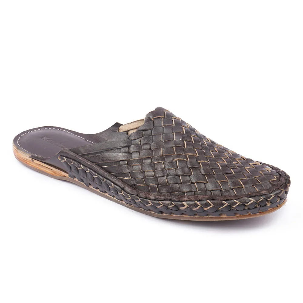 Dark Brown Handstitched Leather Kolhapuri Men Shoes