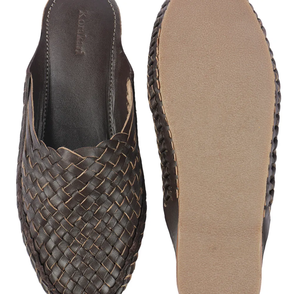 Dark Brown Handstitched Leather Kolhapuri Men Shoes