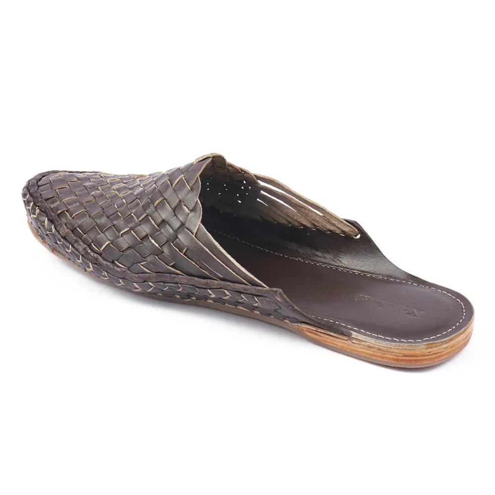 Dark Brown Handstitched Leather Kolhapuri Men Shoes