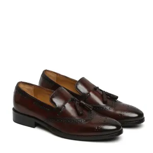 Dark Brown Side Lacing Medallion Toe Formal Tassel Slip-On Shoes By Brune & Bareskin