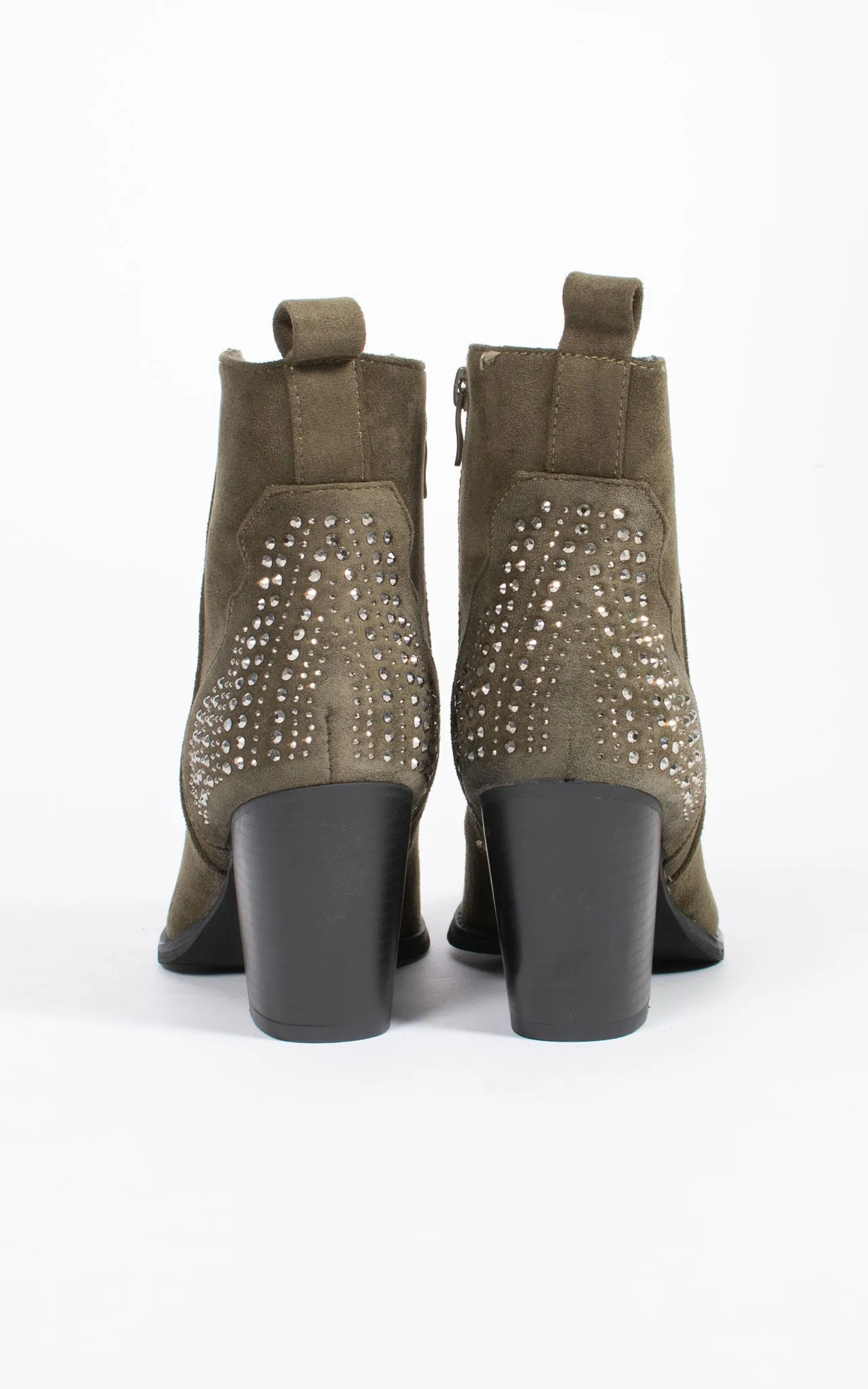 Diamante Heel Cowboy Ankle Boot | Khaki