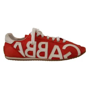 Dolce & Gabbana Red White Leather Mens Logo Casual Sneakers Shoes