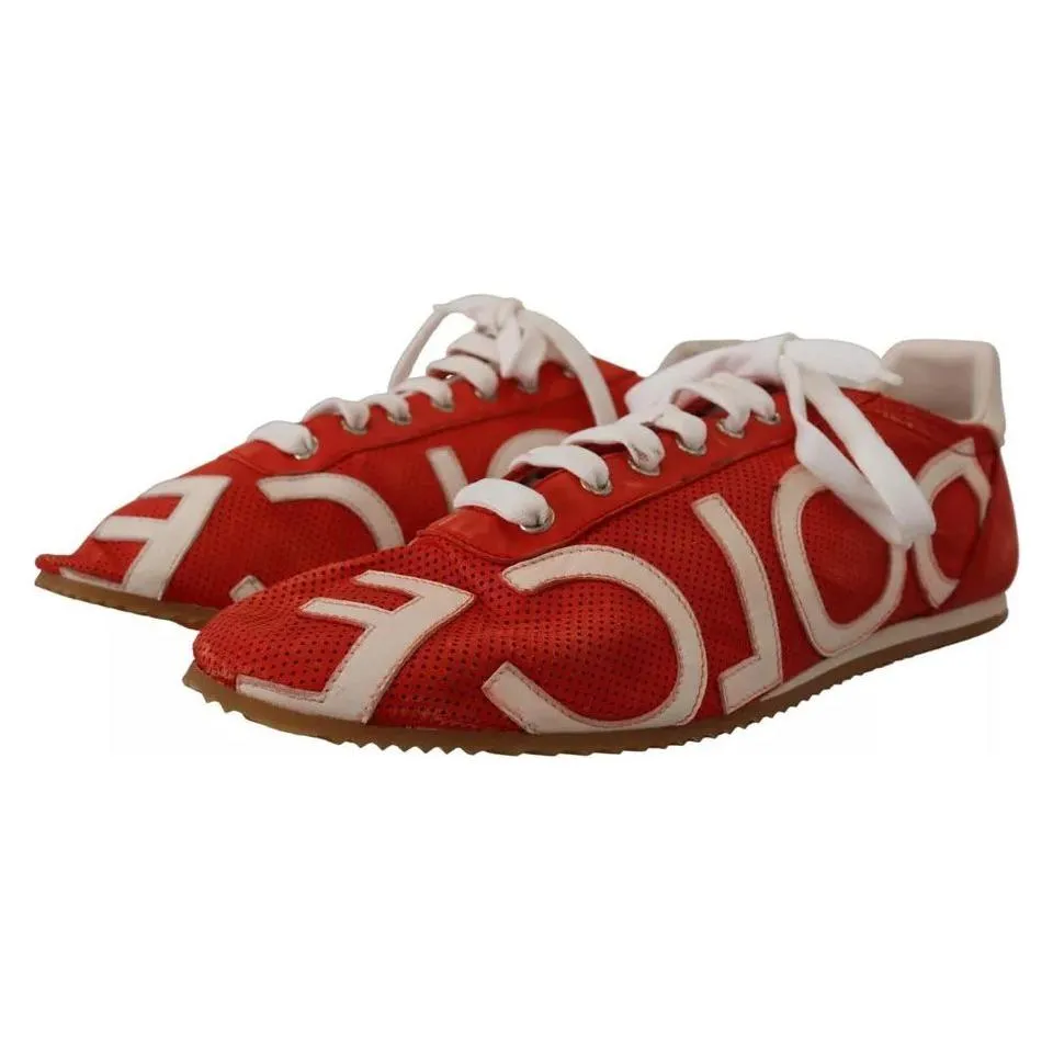 Dolce & Gabbana Red White Leather Mens Logo Casual Sneakers Shoes