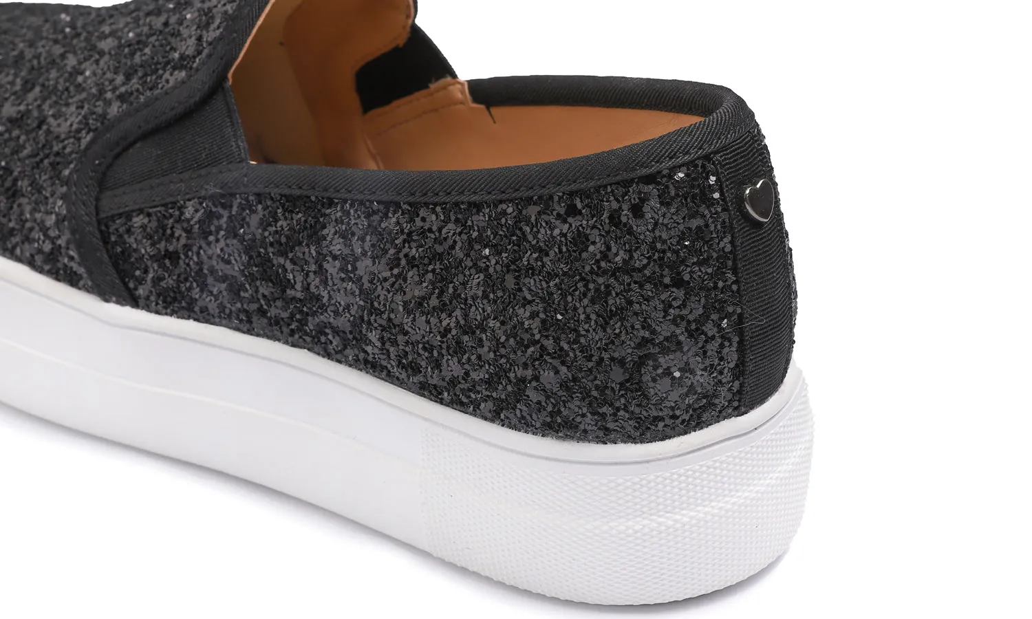 Feversole Women's Glitter Black Platform Slip On Sneaker Casual Flat Loafers