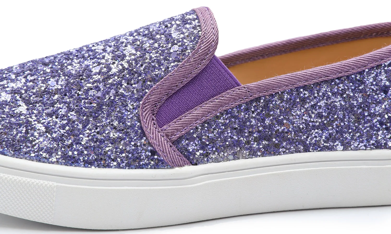 Feversole Women's Glitter Lavender Slip On Sneaker Casual Flat Loafers