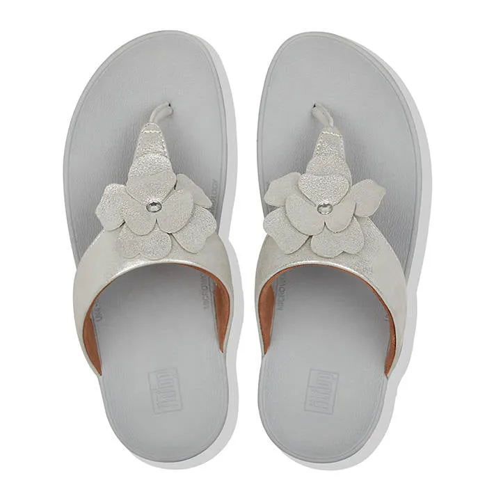 FitFlop Womens Lottie Corsage Suede Toe Thongs Silver