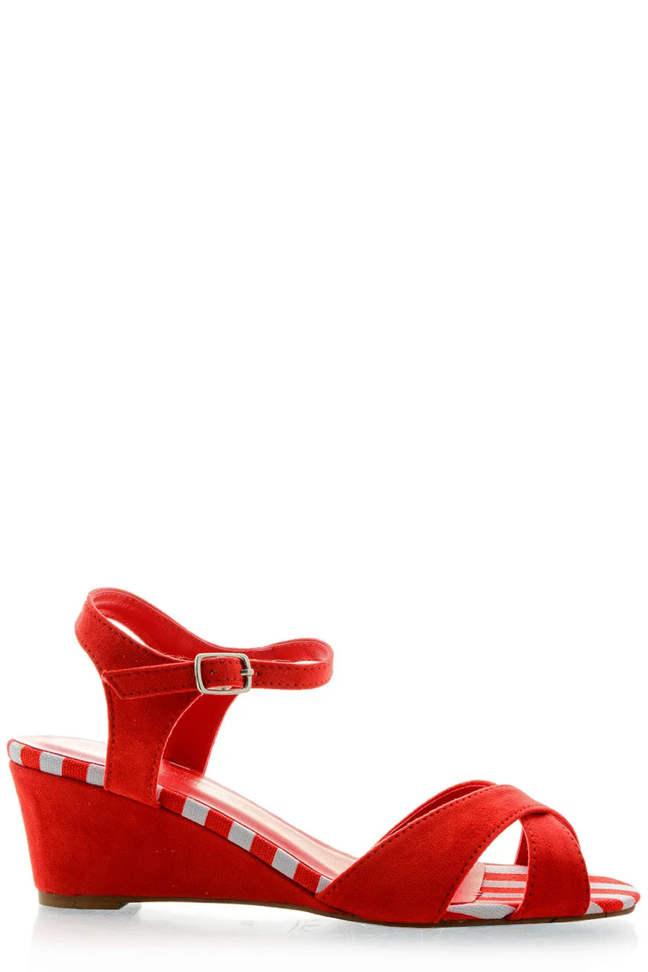 FRANCESCO MILANO KLARA Red Striped Suede Sandals