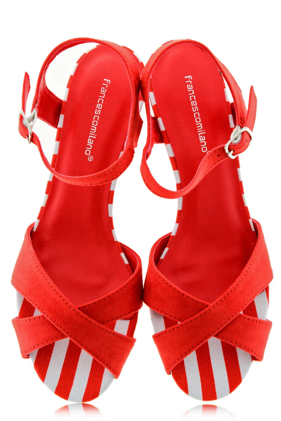 FRANCESCO MILANO KLARA Red Striped Suede Sandals