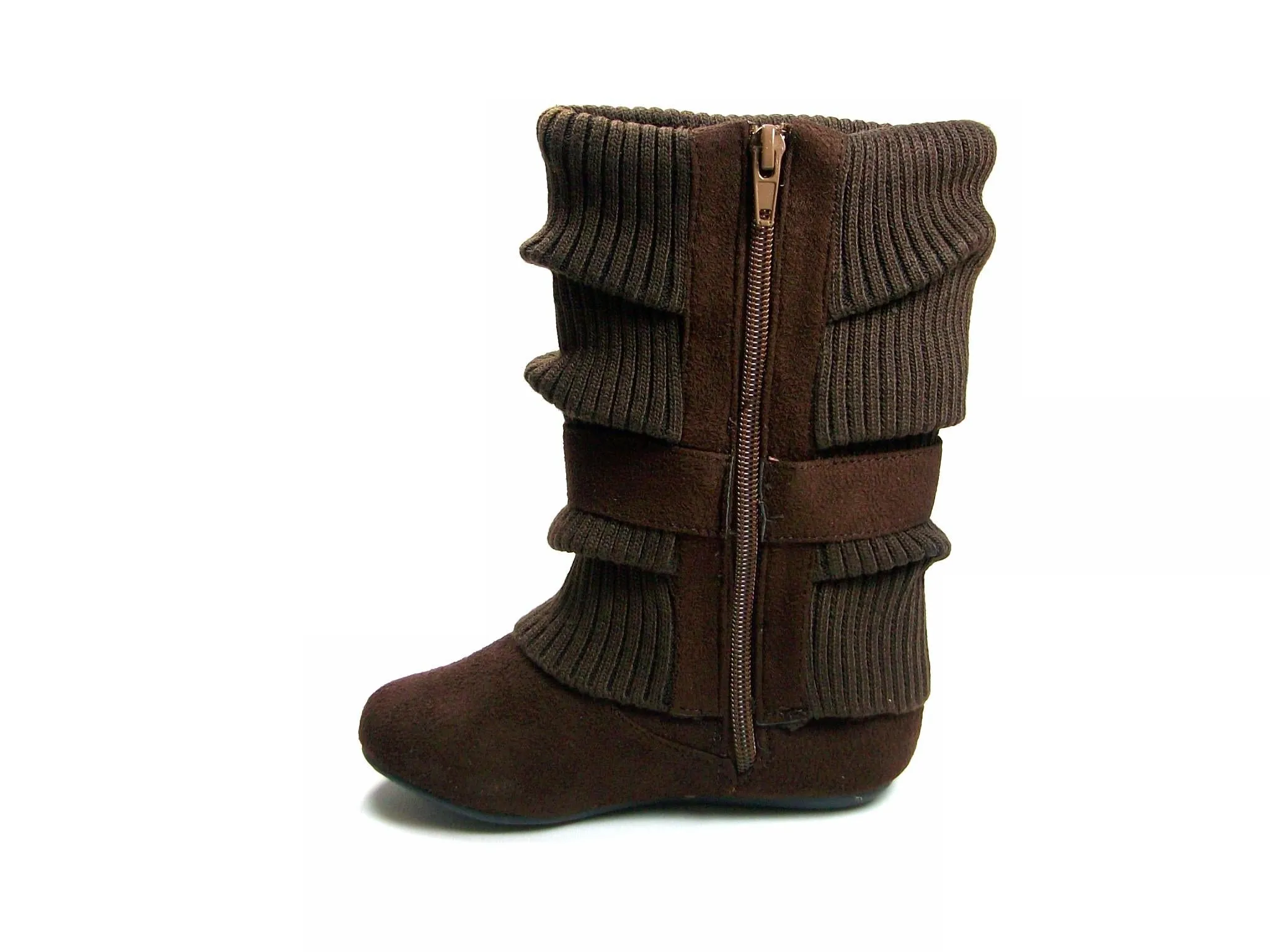 Girls Daysi-K Brown Tall Ruched Fold Over Knit Boots