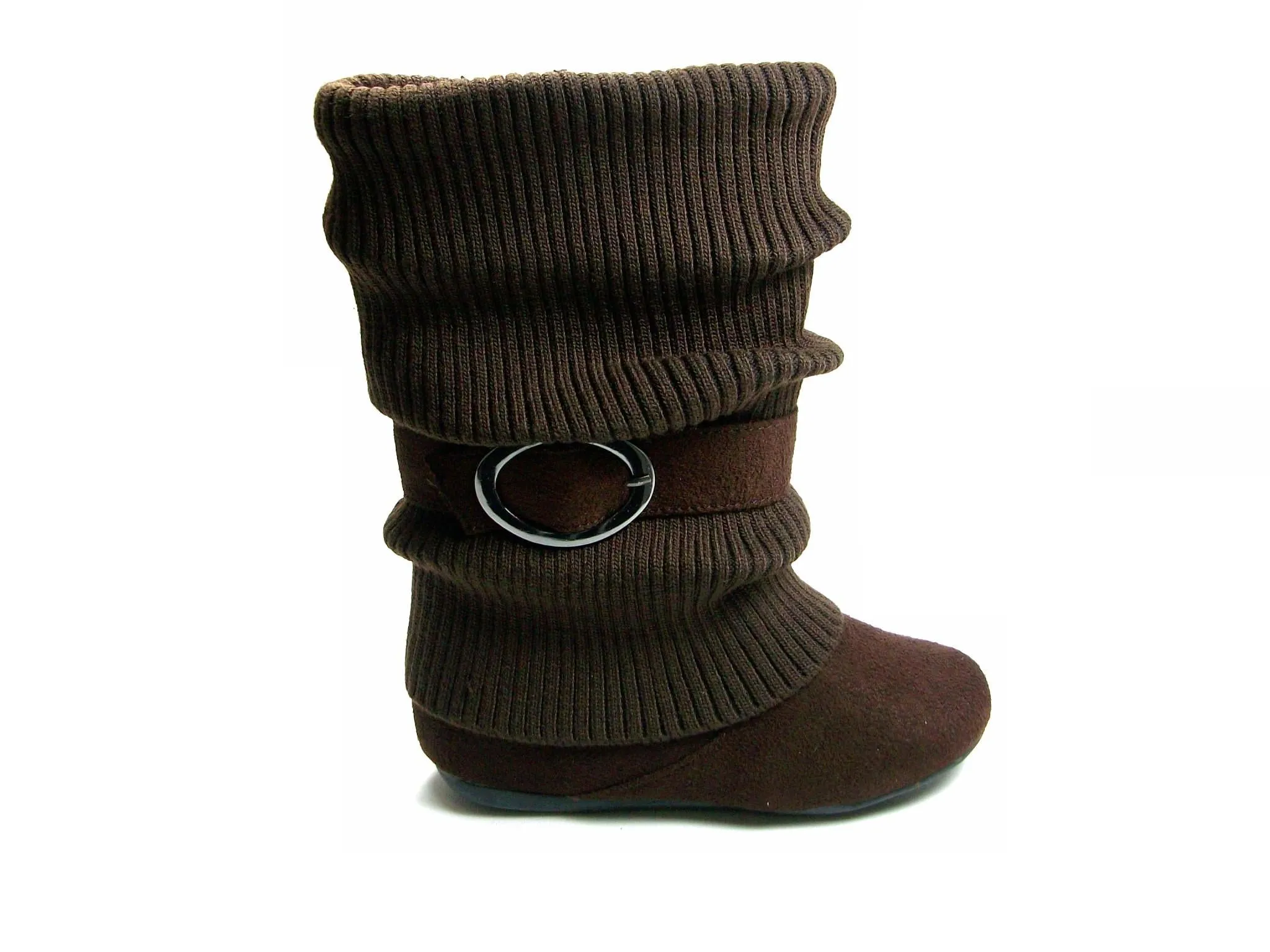 Girls Daysi-K Brown Tall Ruched Fold Over Knit Boots