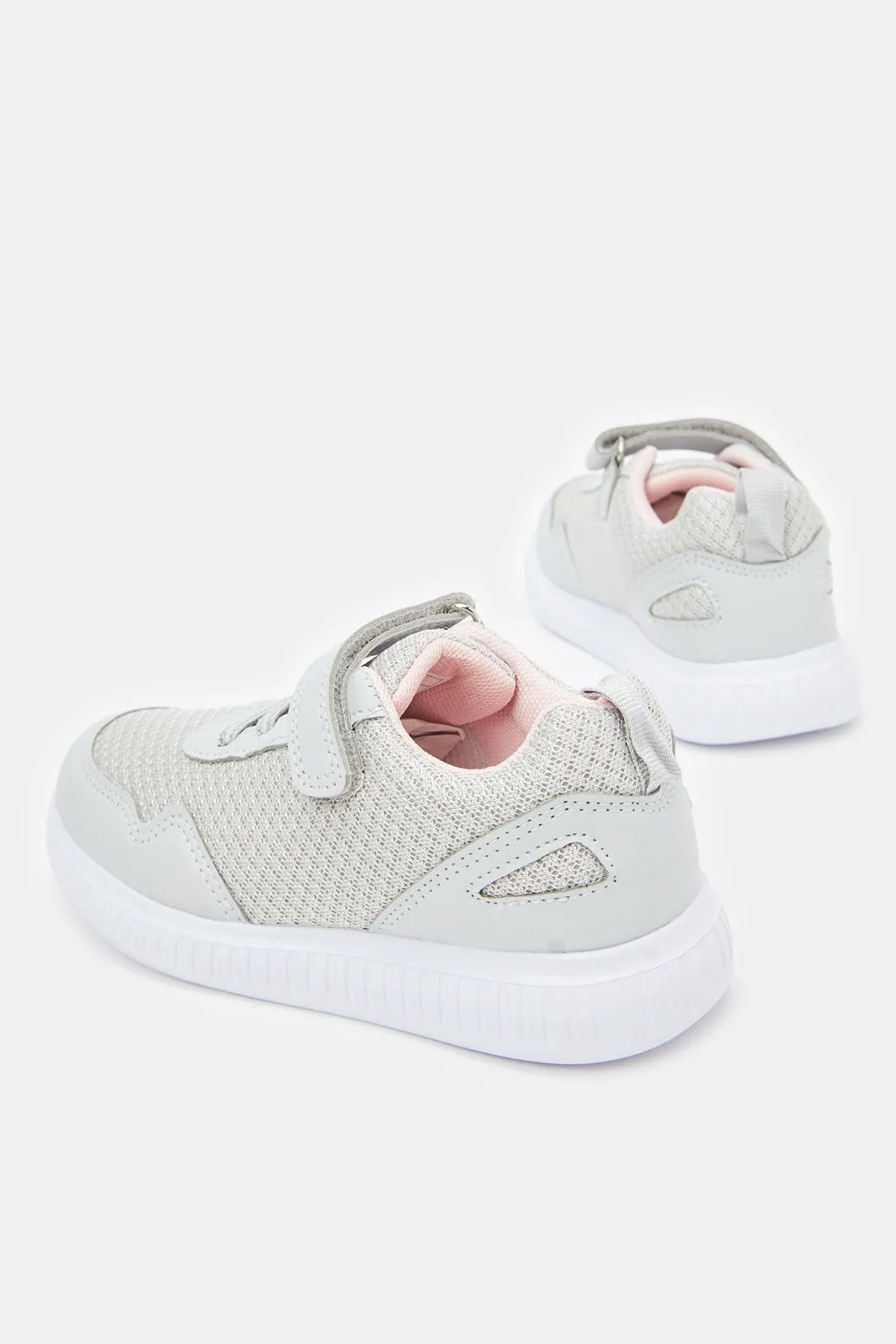 Girls Grey Velcro Strap Trainer