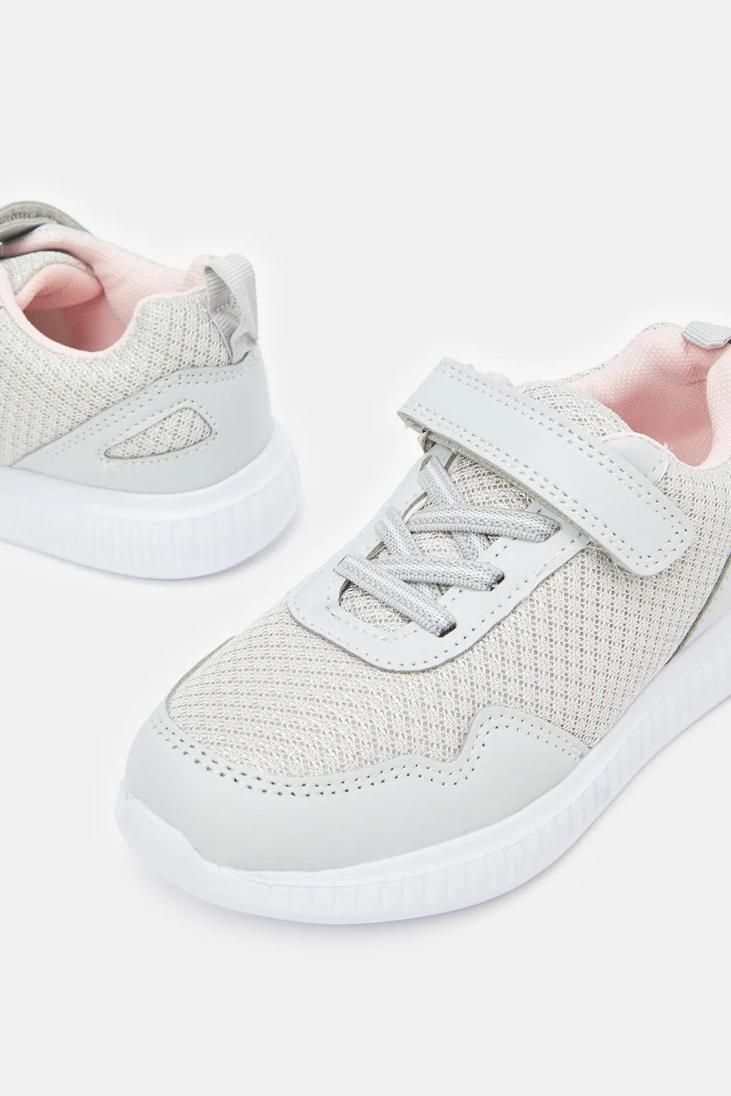 Girls Grey Velcro Strap Trainer