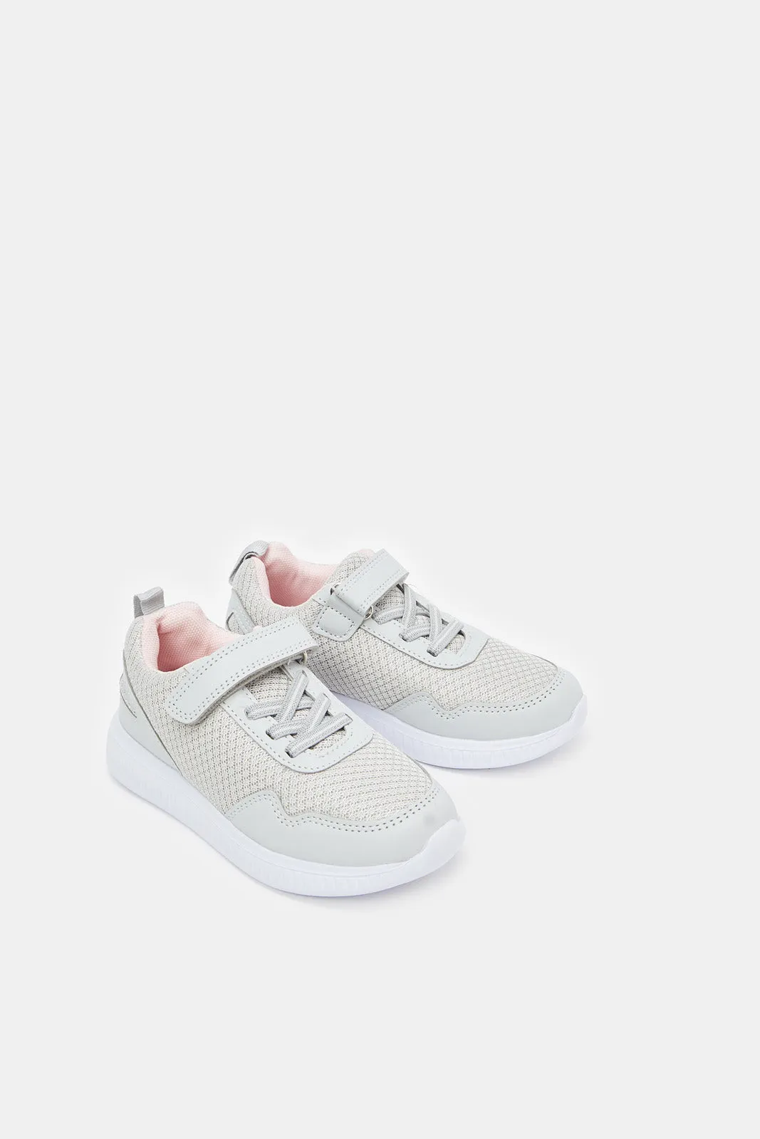 Girls Grey Velcro Strap Trainer