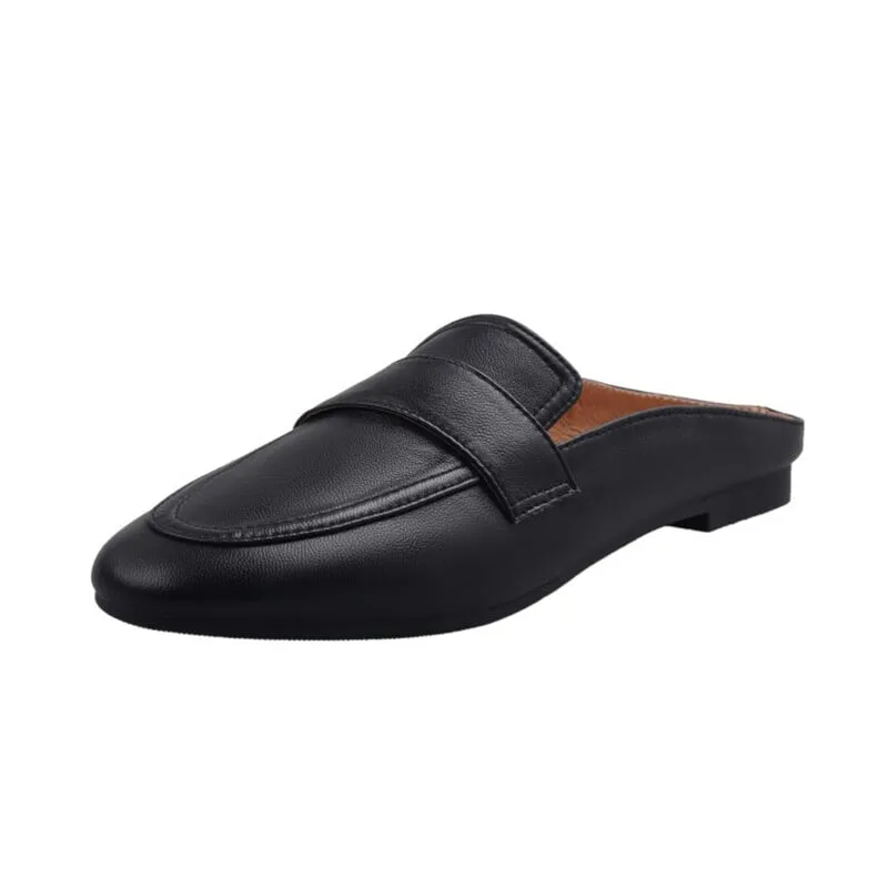 Handmade Leather Loafer Mules for Women Backless Loafers in Black/White/Apricot