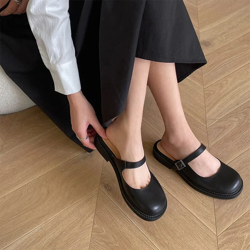 Handmade Leather Slingback Mary jane Mules in Black