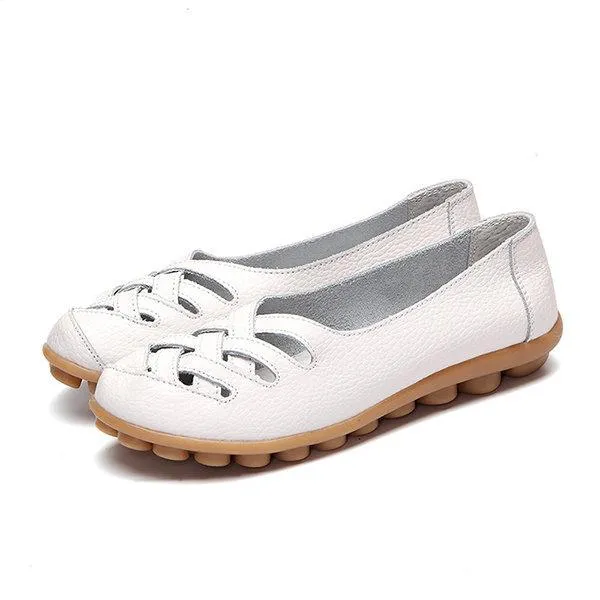 Hollow Out Leather Breathable Casual Slip On Moccasin For Women