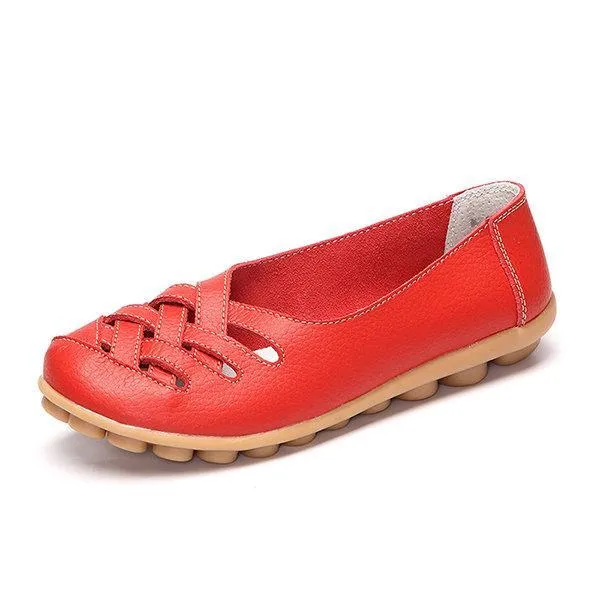 Hollow Out Leather Breathable Casual Slip On Moccasin For Women