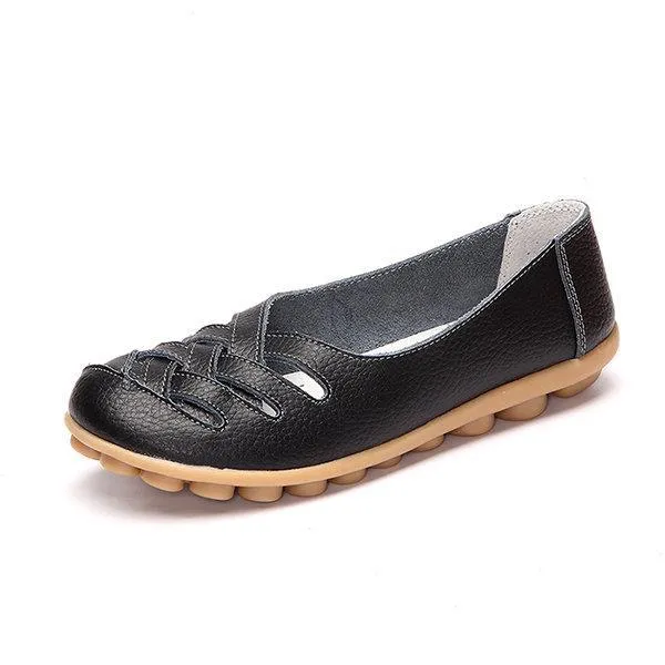 Hollow Out Leather Breathable Casual Slip On Moccasin For Women