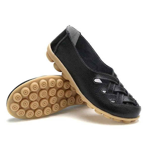 Hollow Out Leather Breathable Casual Slip On Moccasin For Women