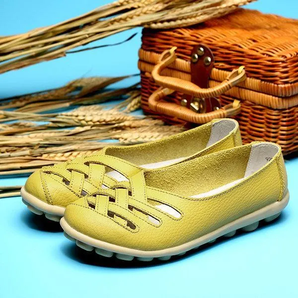 Hollow Out Leather Breathable Casual Slip On Moccasin For Women