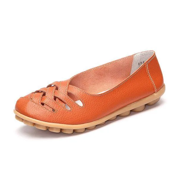 Hollow Out Leather Breathable Casual Slip On Moccasin For Women