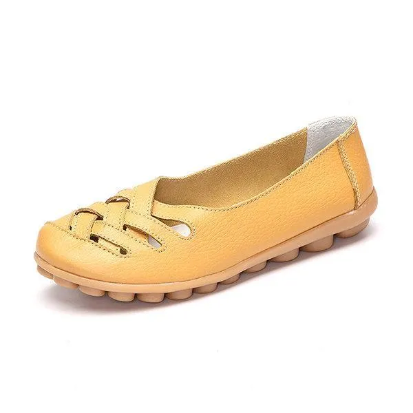 Hollow Out Leather Breathable Casual Slip On Moccasin For Women